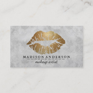Modern Black Salon Gold Lips Makeup Artis Business Card