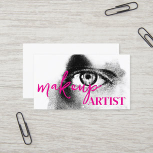 Modern Black Salon Pink Lips Makeup Artist Business Card