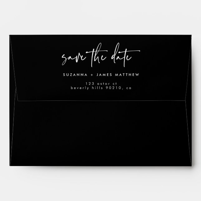 Modern Black Save the Date Script Address Wedding Envelope (Back (Top Flap))