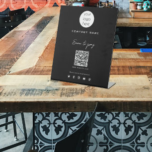 Modern Black Scan to Pay QR Code Social Media Pedestal Sign