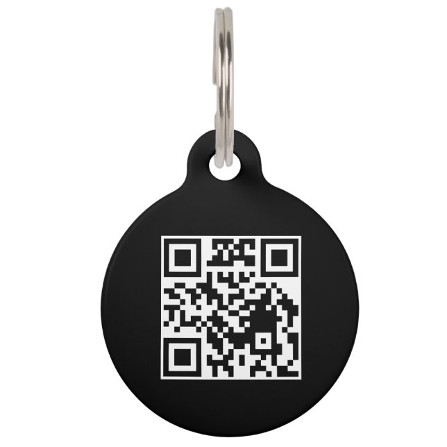 Modern Black Scannable QR Code Pet ID Tag (Front)