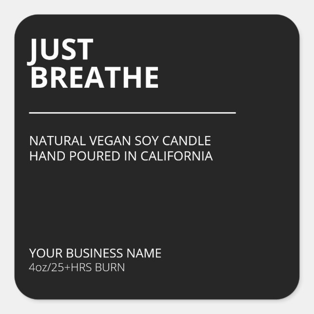 Modern Black Scented Soy Wax Candle Labels (Front)