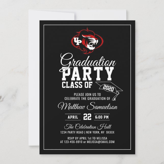 Modern Black School GRADUATION Party | add LOGO Invitation (Front)