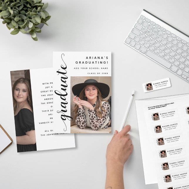 Modern Black Script 2 Photo Graduation Announcement (Creator Uploaded)