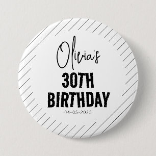 Modern Black Script 30th Birthday Chic & Minimalis 7.5 Cm Round Badge