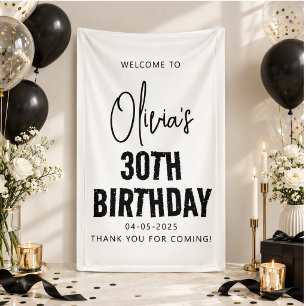 Modern Black Script 30th Birthday Chic & Minimalis Banner