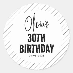 Modern Black Script 30th Birthday Chic & Minimalis Classic Round Sticker