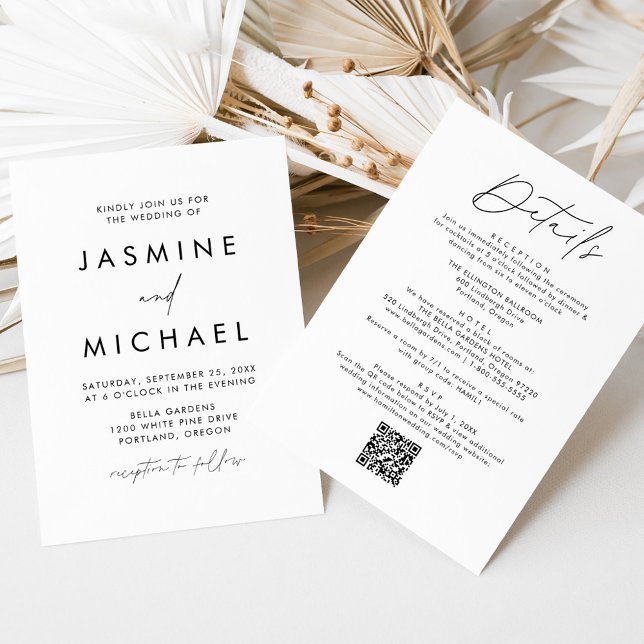 Modern Black Script All In One QR Code Wedding Invitation (Creator Uploaded)
