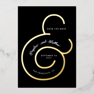 Modern Black Script Ampersand Wedding Save Date