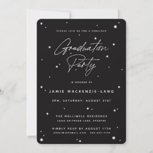 Modern Black Script and Stars Graduation Party Invitation