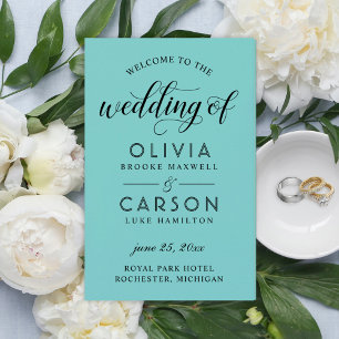 Modern Black Script Aqua Wedding Programs