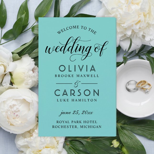 Modern Black Script Aqua Wedding Programs (Creator Uploaded)