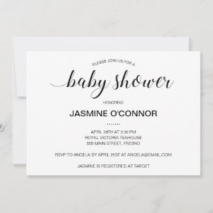 Modern Black Script Baby Shower Invitation
