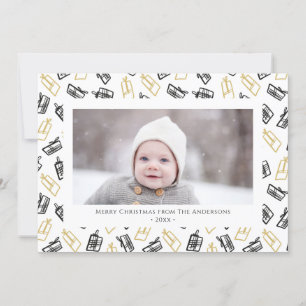 Modern Black Script Cute Gold Black Gifts Pattern Holiday Card