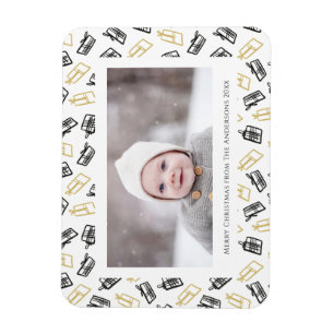 Modern Black Script Cute Gold Black Gifts Pattern  Magnet