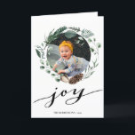 Modern Black Script Elegant Eucalyptus Foliage Holiday Card<br><div class="desc">Send holiday wishes and greetings to friends, colleagues and family in simple, cute, chic, elegant and modern photo design festive, natural nature colour style folded holiday cards! A beautiful wreath frame of assorted soft green painted watercolor leaves ( pine tree, eucalyptus, fern ) featuring pretty brown pine cones and ivory...</div>