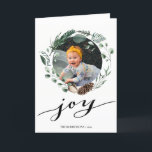 Modern Black Script Elegant Eucalyptus Foliage Holiday Card<br><div class="desc">Send holiday wishes and greetings to friends, colleagues and family in simple, cute, chic, elegant and modern photo design festive, natural nature colour style folded holiday cards! A beautiful wreath frame of assorted soft green painted watercolor leaves ( pine tree, eucalyptus, fern ) featuring pretty brown pine cones and ivory...</div>