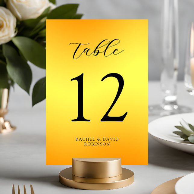 Modern Black Script Elegant Golden Wedding Table Number (Creator Uploaded)