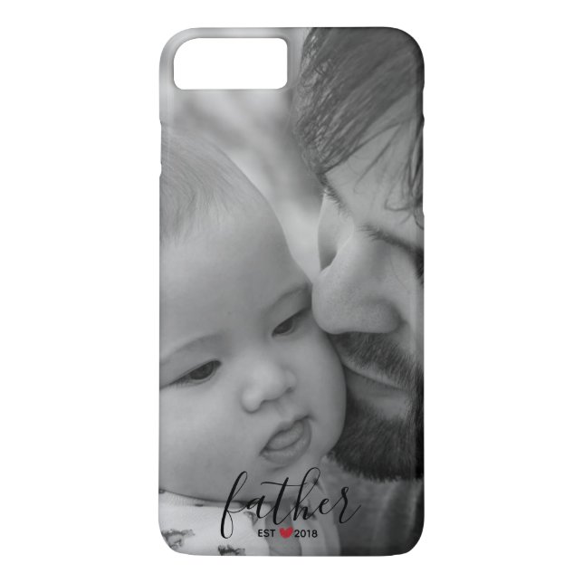 Modern Black Script Father Established Photo Case-Mate iPhone Case (Back)