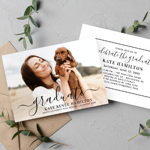 Modern Black Script Graduate Photo Graduation Invitation