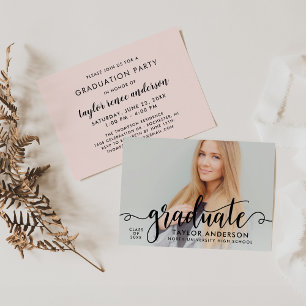 Modern Black Script Graduate Photo Graduation Invitation