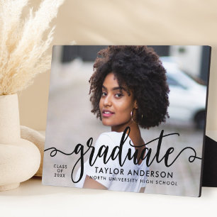Modern Black Script Graduate Photo Graduation Plaque