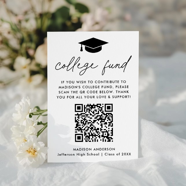 Modern Black Script Graduation College Fund Enclosure Card (Creator Uploaded)