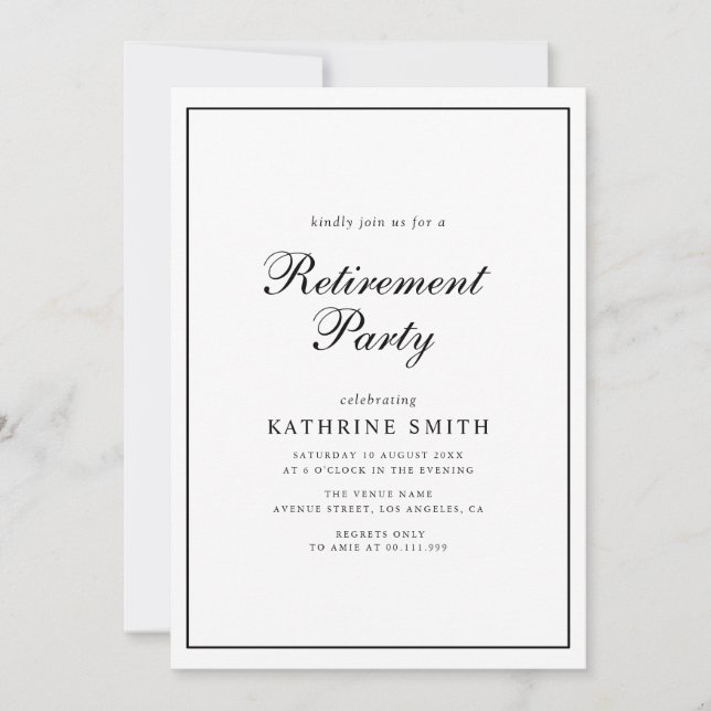 Modern Black Script Lettering Retirement Party Invitation (Front)
