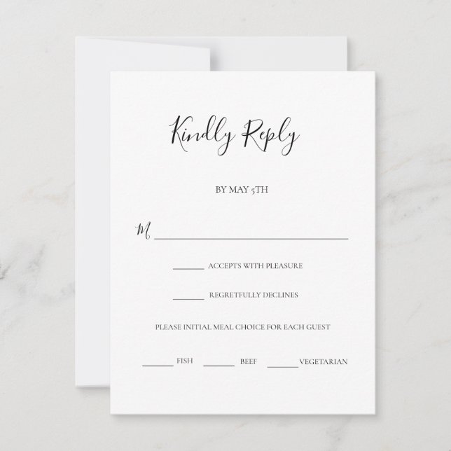 Modern Black Script Meal Choice Wedding RSVP Card (Front)