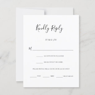 Modern Black Script Meal Choice Wedding RSVP Card