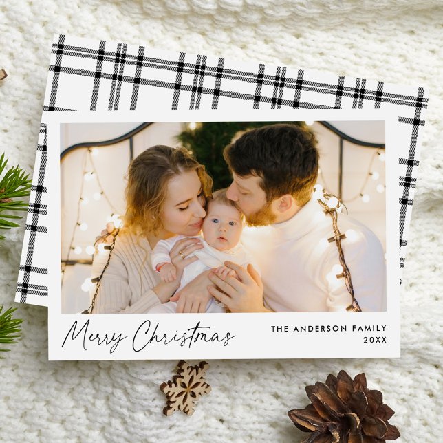 Modern Black Script Merry Christmas Photo Holiday Card (Creator Uploaded)