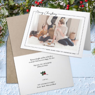 Modern Black Script on Beige Minimalist Photo Holiday Card