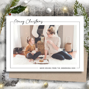 Modern Black Script on Beige Minimalist Photo Holiday Card