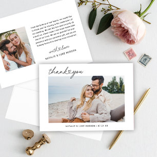 Modern Black Script Personalised Wedding Photo Thank You Card