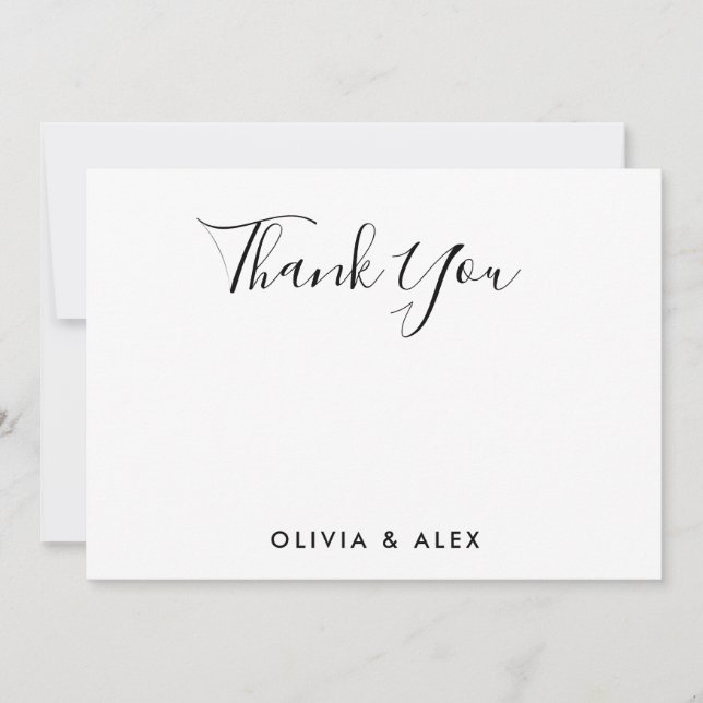 Modern  Black Script Personalised Wedding  Thank You Card (Front)