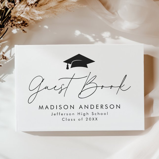 Modern Black Script Photo Graduation Guest Book (Creator Uploaded)