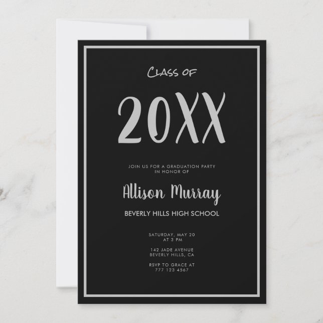 Modern Black Script Photo Graduation Invitation (Front)