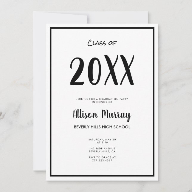 Modern Black Script Photo Graduation Invitation (Front)