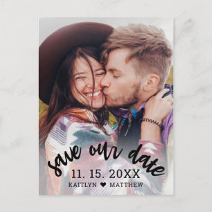 Modern Black Script Photo Wedding Save Our Date Announcement Postcard