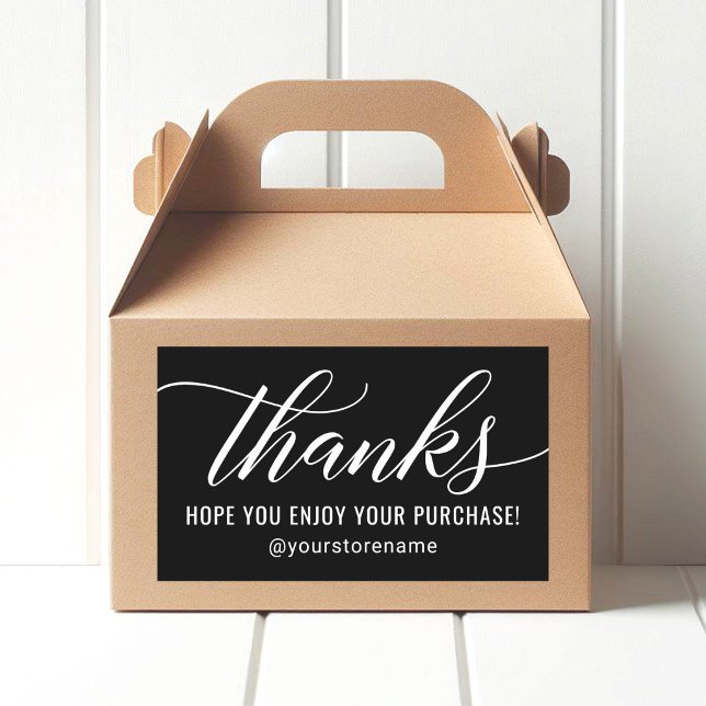 Modern Black Script Thanks Enjoy Purchase Rectangular Sticker (Creator Uploaded)