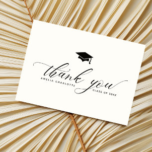 Modern Black Script Typography Graduation Party Thank You Card