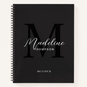 Modern Black Script Typography Monogram Recipe Notebook