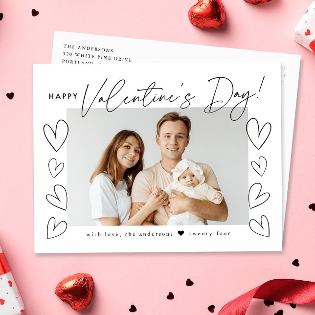 Modern Black Script Valentine's Day Photo Holiday Postcard (Creator Uploaded)