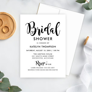 Modern Black Script Wedding Bridal Shower Invitation