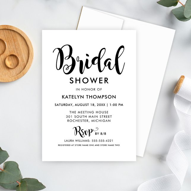 Modern Black Script Wedding Bridal Shower Invitation (Creator Uploaded)