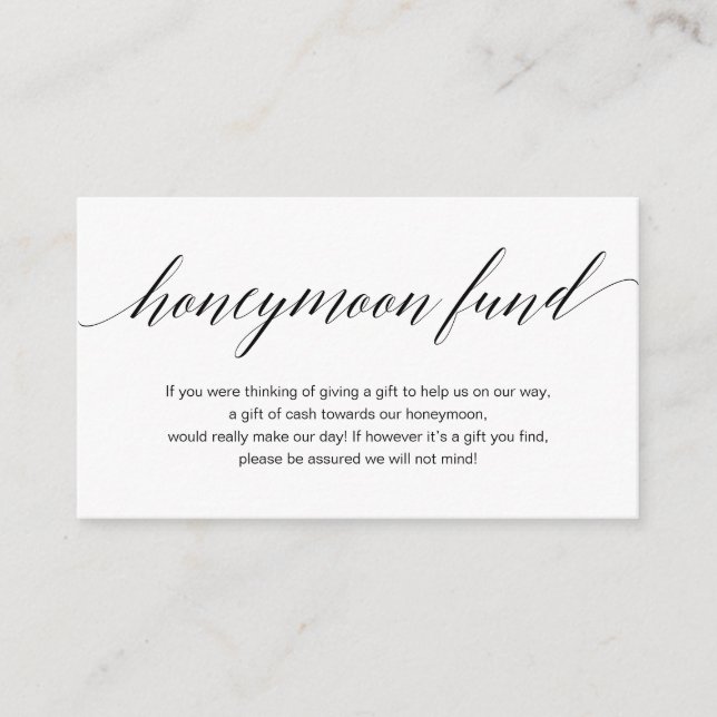 Modern black script, Wedding Honeymoon Fund Enclosure Card (Front)