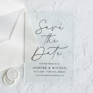 Modern Black Script Wedding Save the Date Acrylic Invitations