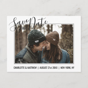 Modern Black Script Wedding SAVE THE DATE w/ PHOTO Announcement Postcard