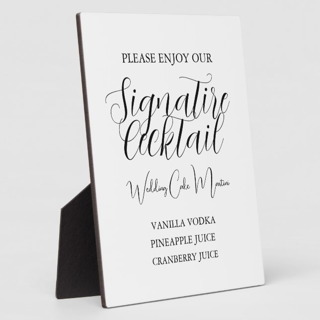 Modern Black Script Wedding Signature Drink  Plaque (Side)