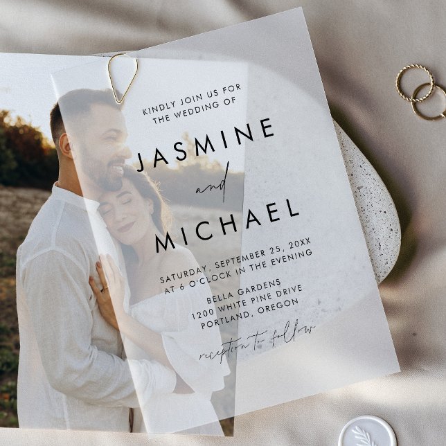 Modern Black Script Wedding Vellum Invitations (Creator Uploaded)